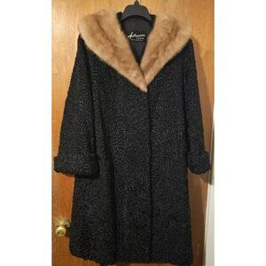 Exquisite Astmann Furs Black Persian Lamb and Autumn Haze Mink Collar Coat
